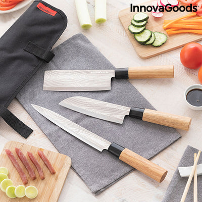 Set of Knives with Professional Carry Case InnovaGoods Damas·Q Stainless steel 3 Pieces (Refurbished B)