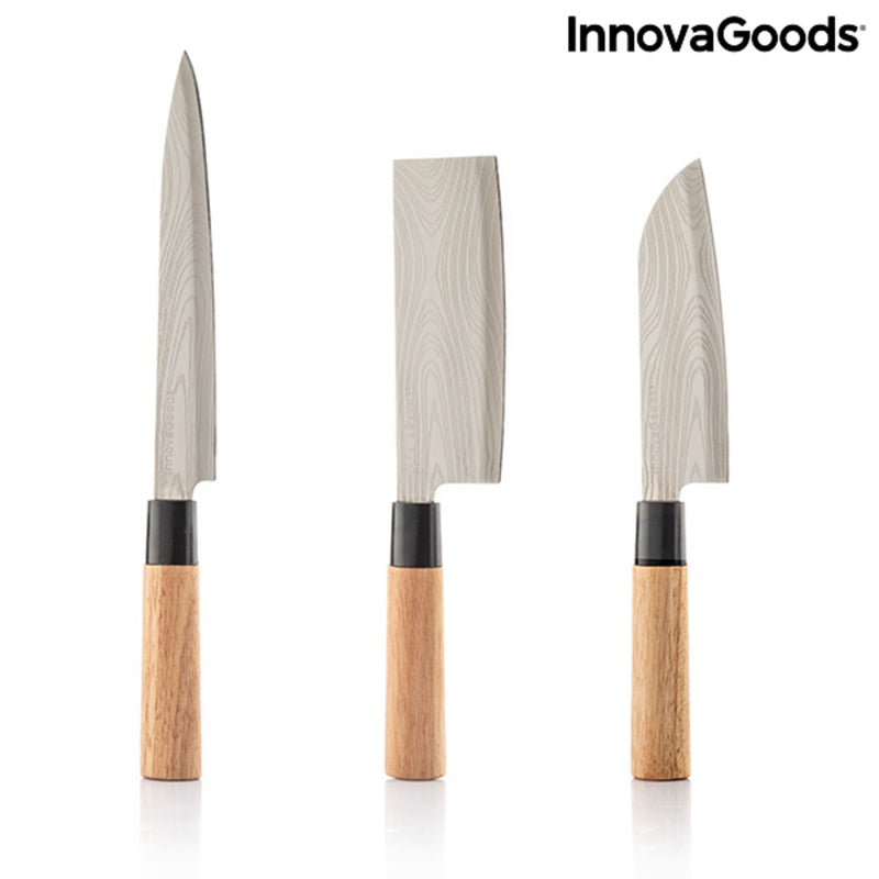 Set of Knives with Professional Carry Case InnovaGoods Damas·Q Stainless steel 3 Pieces (Refurbished B)