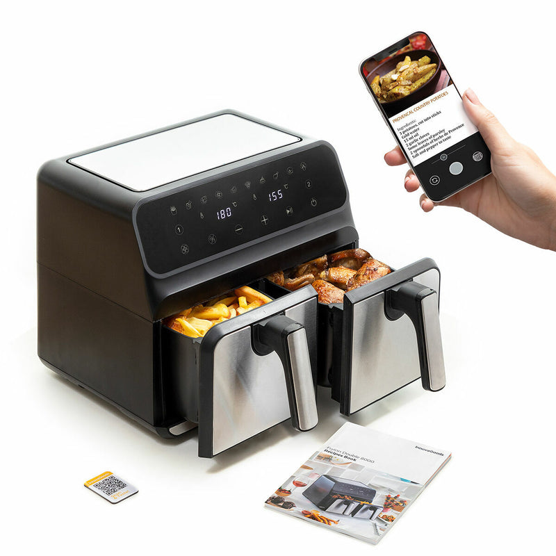 Heißluftfritteuse InnovaGoods Fryinn Double 8000 Schwarz 3400 W 8 L Edelstahl (Restauriert B)