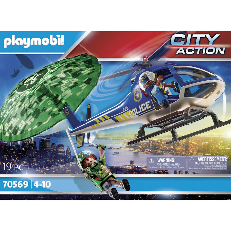 Playset City Action Police helicopter: Parachute Chase Playmobil 70569 19 piezas (Reacondicionado A)