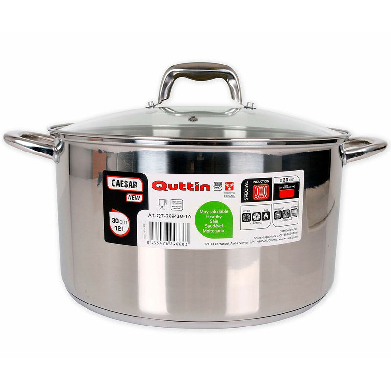 Casserole avec couvercle en verre Quttin Acier Acier inoxydable Ø 30 cm 1,5 L 8 L (Reconditionné B)