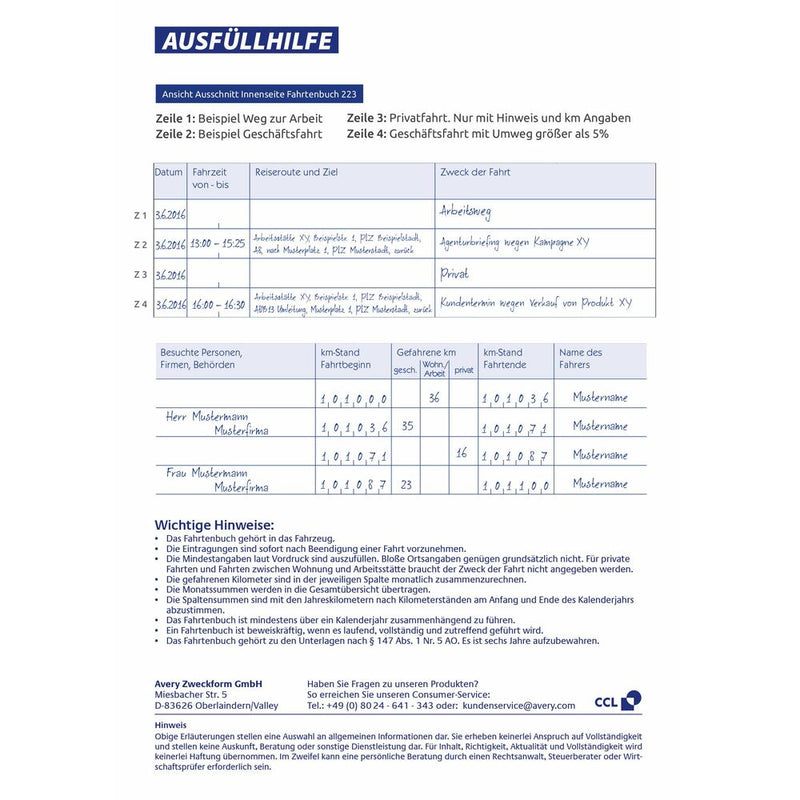 Cuaderno Avery 223 Fahrtenbuch Viajes (Reacondicionado B)