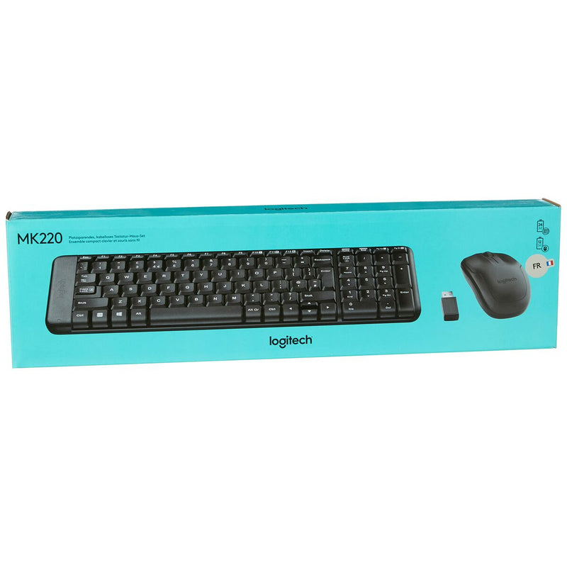 Clavier et souris sans fil Logitech MK220 Noir Français (Reconditionné B)