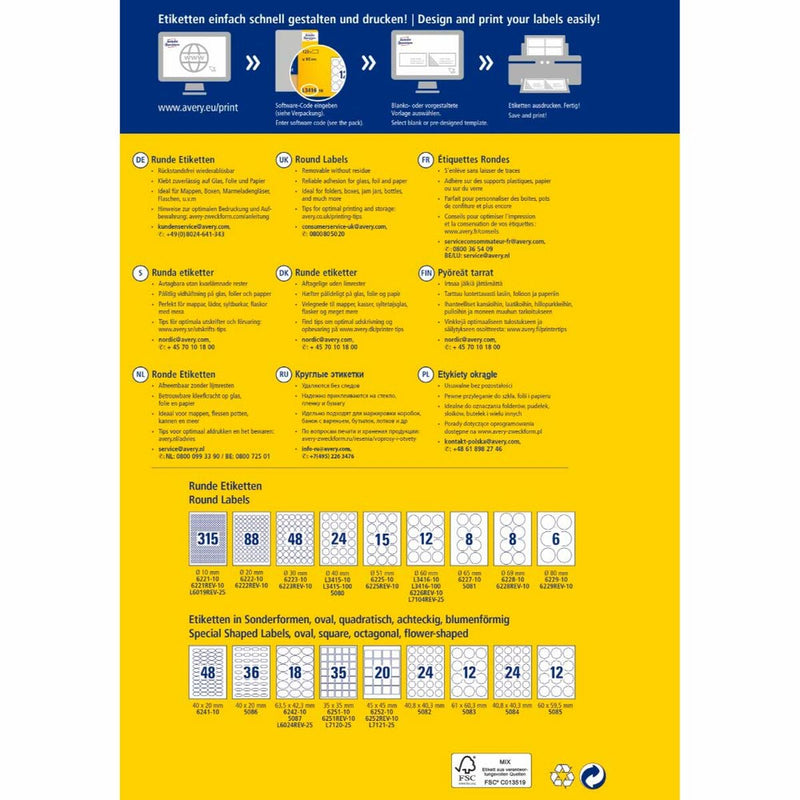 Set of stickers Avery 6223REV-10 White (Refurbished D)