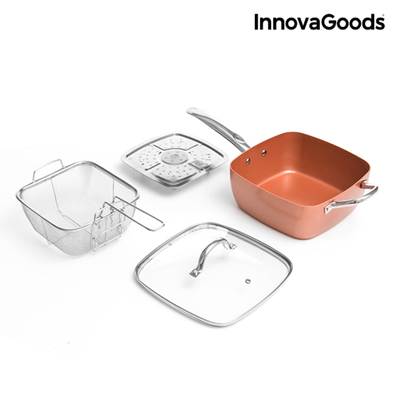 Set di Padelle Multiuso 5 in 1 Copper InnovaGoods Coppans Alluminio 4 Pezzi (Ricondizionati A+)