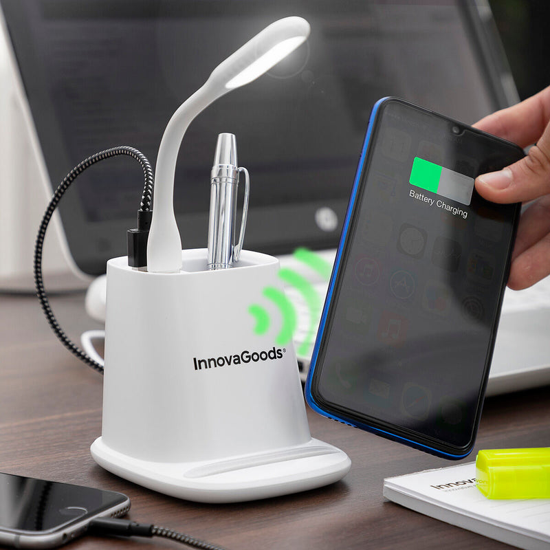 Cargador Inalámbrico con Soporte-Organizador y Lámpara LED USB 5 en 1 DesKing InnovaGoods RIV001 Blanco 5 W (Reacondicionado A+)