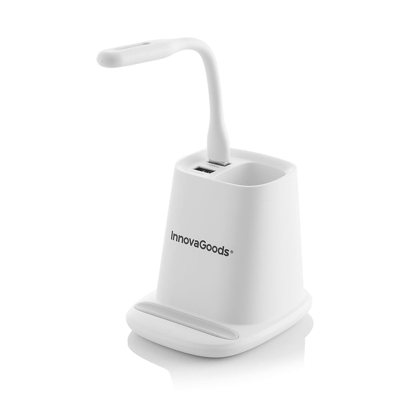 Cargador Inalámbrico con Soporte-Organizador y Lámpara LED USB 5 en 1 DesKing InnovaGoods RIV001 Blanco 5 W (Reacondicionado A+)